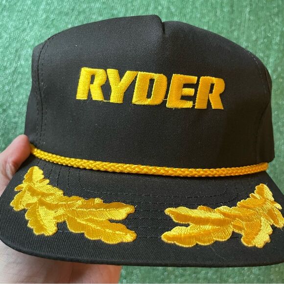 Vintage 80s or 90s Ryder Gold Leaf Roped Snapback Hat Cap Black - Picture 2 of 7